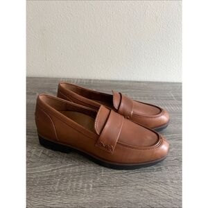 Vionic Cognac Leather Penny Loafers Comfort Moc Toe Shoes Size 9M